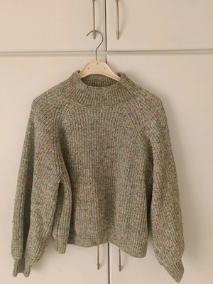 Knitted sweater new with high collar in beige multicolor shade