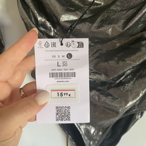 Silver bodysuit with long sleeves, new, Bershka, size L
