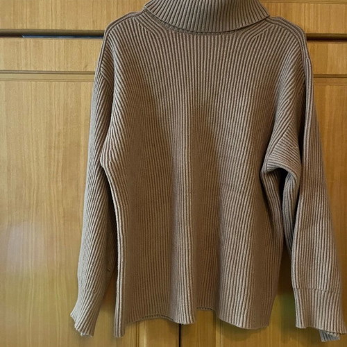 MNG rib oversized pullover with bell sleeve like new, beige
