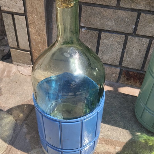 Vintage glass demijohns and storage jar set used, 4 pieces