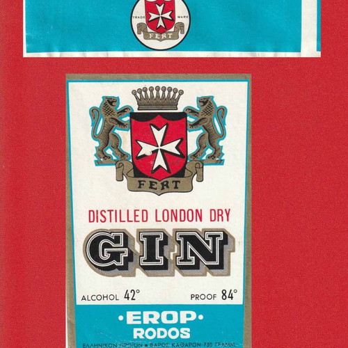 Bottle labels used, Emery Rodos, set of 2 pieces