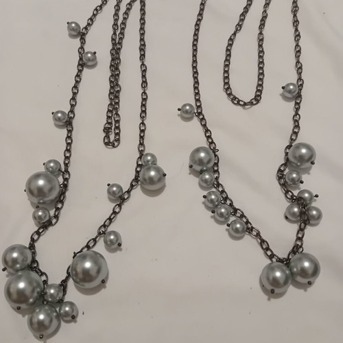 Necklaces pack of two with large pearl beads and gray chain like new