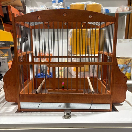 Wooden birdcage house with external feeders new