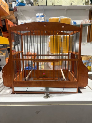 Wooden birdcage house with external feeders new