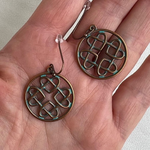 Vintage bronze Celtic knot dangle earrings new, brown
