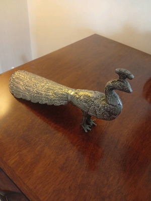 Peacock bronze 25 cm 1960 continental folk art like new