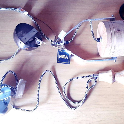 Wooden lamps set like new with wooden and metal parts