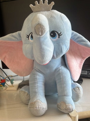 Elephant plush like new with big ears and silver crown