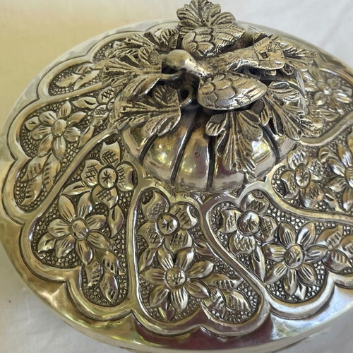Ornate Silver Bowl Antique with Lid and Plate