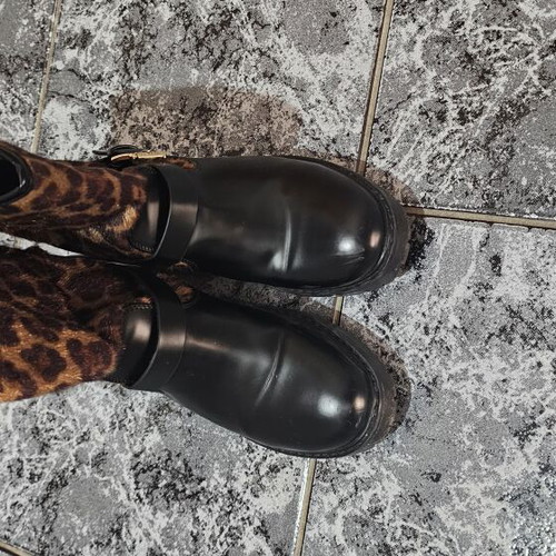 Women's boots with leopard print used, size 38, black and orange