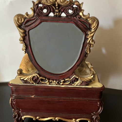 Decorative music jewelry box with cats and mirror, like new