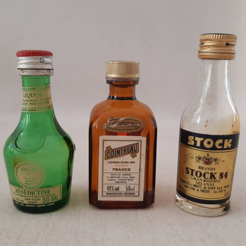 Miniature glass liquor bottles used, set of 3 pieces