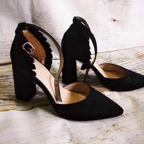 Γόβες Sweet Shoes σουέντ με τετράγωνο τακούνι και δέσιμο στον αστράγαλο, μαύρο, σαν καινούργιο