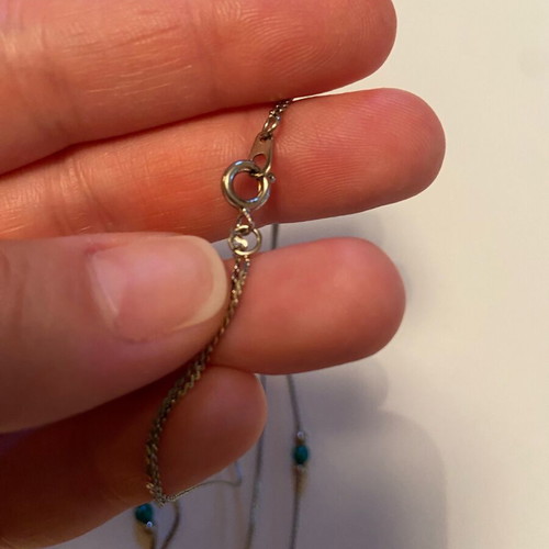 Double silver women's necklace with green beads refurbished