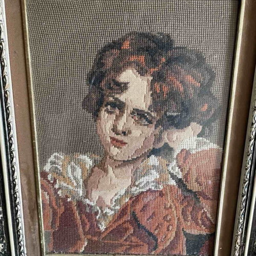 Vintage needlepoint on canvas with decorative frame like new