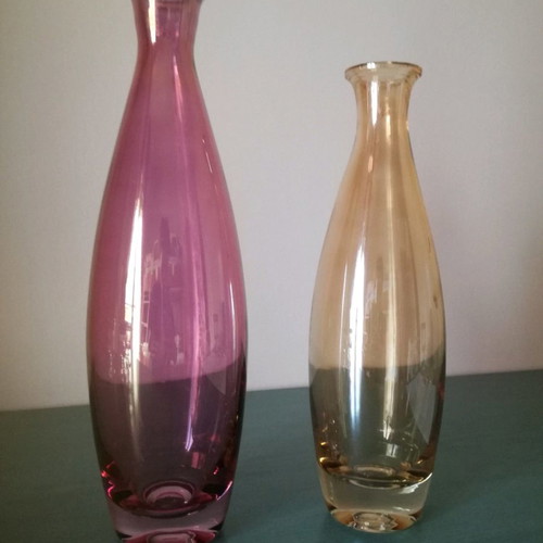 Vases used, two colored with gift purple vase with embossed design