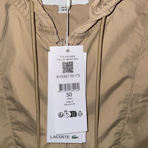 Lacoste jacket new, ultra thin waterproof windbreaker beige