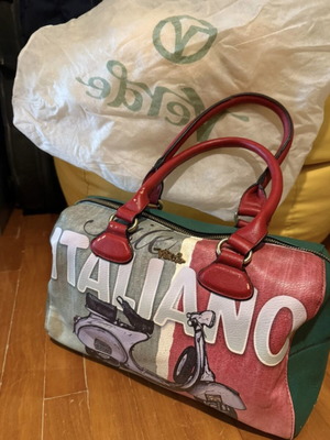 Verde handbag used with colorful Italian flag design, leather