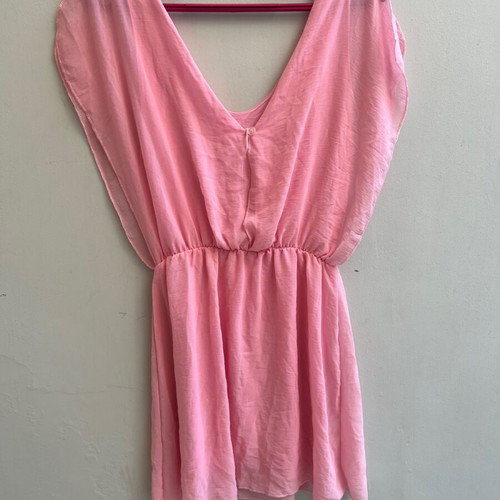 Pink dress short with butterfly sleeves like new