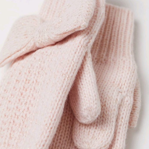H&M knitted hat and gloves set with bow 4-6 years like new pink