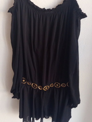 Boho blouse dresses set of 2, new, fuchsia embroidered and black off-the-shoulder tunic