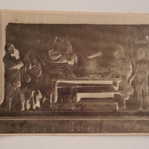 Postcard Kavala Museum Scene of the Funeral Banquet 4th Century BC used, black and white