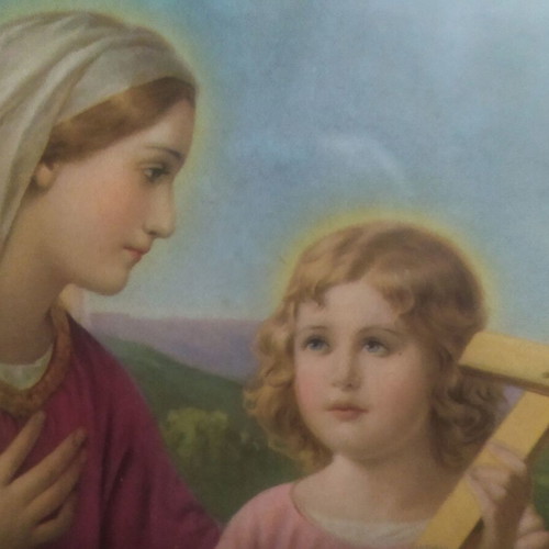 The Holy Family lithograph used, 1930 era with frame