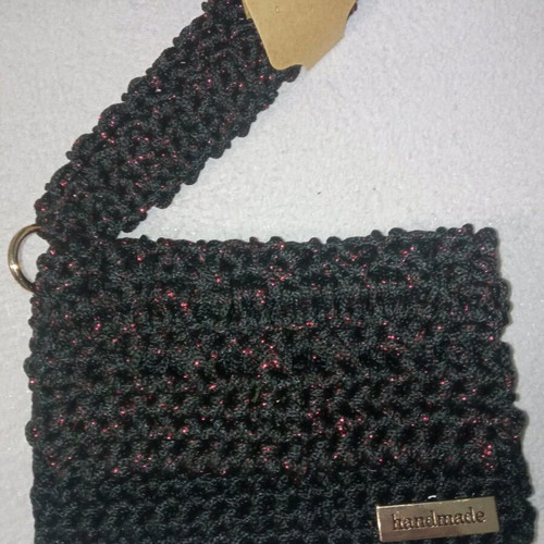 Handmade knitted handbag new, black-red