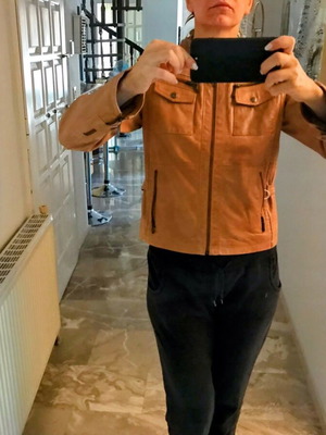 Lapel brown leather jacket size L like new