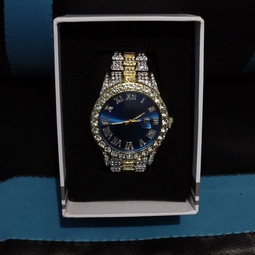 Watch new with blue dial and decorative crystals