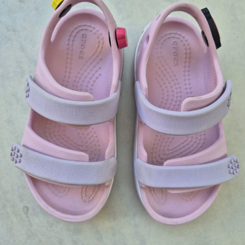 Crocs pink sandals with 3 charms, size C9