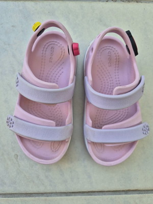 Crocs pink sandals with 3 charms, size C9
