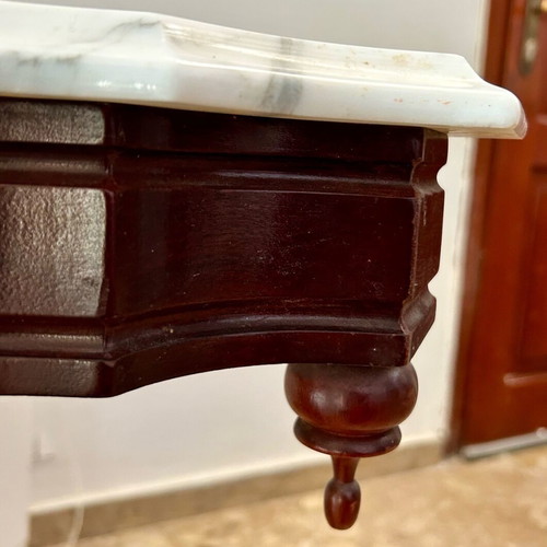 Classic console entry table with marble like new, mahogany