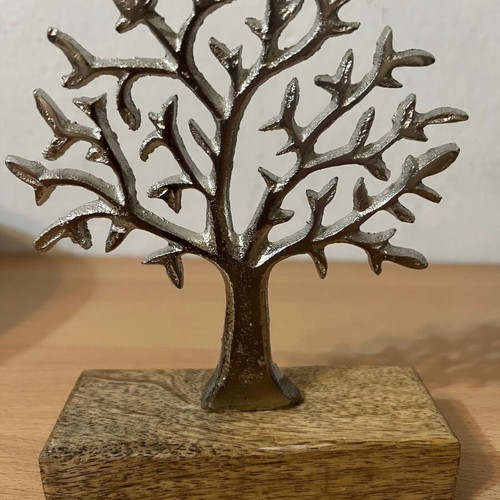 Hand-Cast Metal Tree Sculpture on Wood Base new