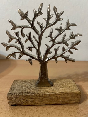 Hand-Cast Metal Tree Sculpture on Wood Base new