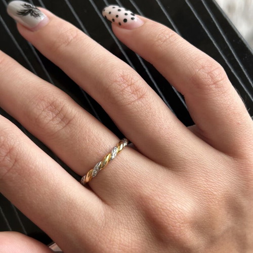 Gold and silver stainless steel ring with stones, new