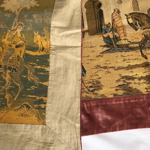 Antique wall tapestry like new with pink velvet border