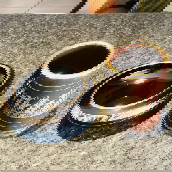 Σετ Gold Plated 24Κ Χειροποίητα Διακοσμητικά Μπωλ και Ποτήρι Μαύρο Καφέ Χρυσό