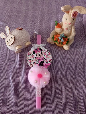 Minnie Candle New 30cm with Wooden Decoration and Tulle