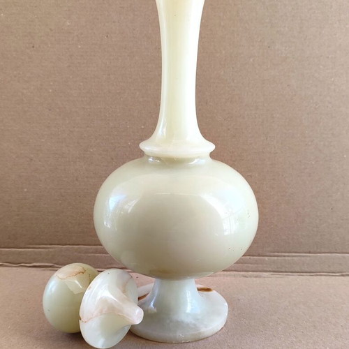 Vintage decanter used from solid natural onyx with stopper 30 cm