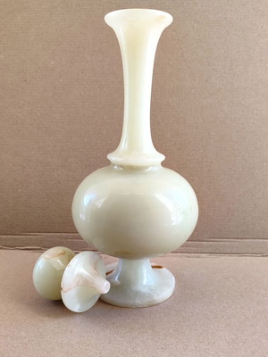 Vintage decanter used from solid natural onyx with stopper 30 cm