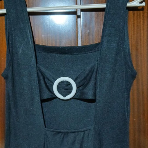 Black maxi dress with open back and decorative ring
