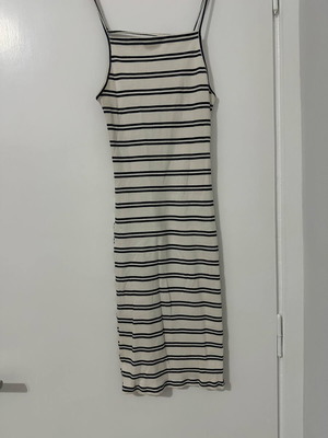 Bershka women's dress used, white with black stripes, size S