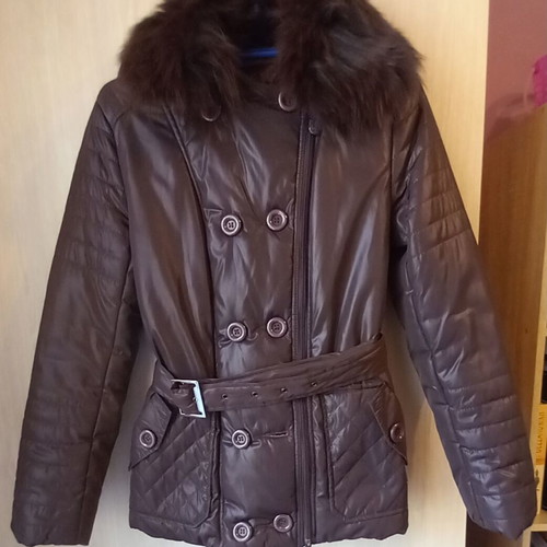 Brown jacket medium size like new with removable fur collar