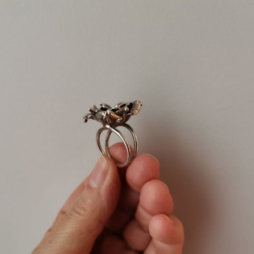 Rose ring new, silver plated with real rose