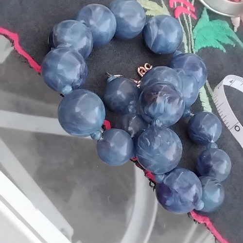 Vintage Statement Necklace 1970s with Blue Marble Beads used