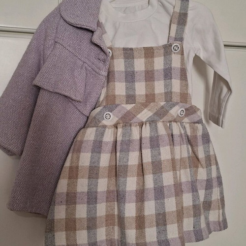 Evita set for 1 year like new with coat, check dress and white blouse