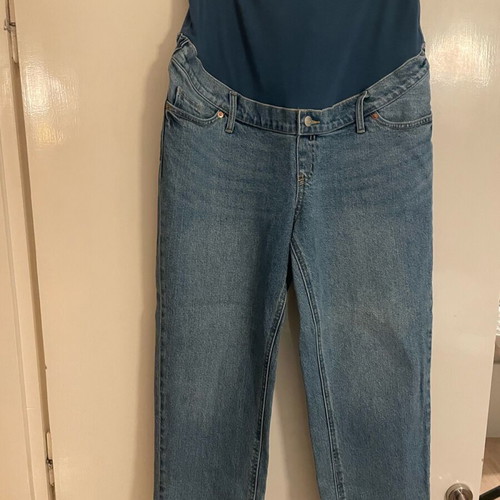 H&M Mama Straight Ankle Maternity Jeans L like new, blue with cotton panel