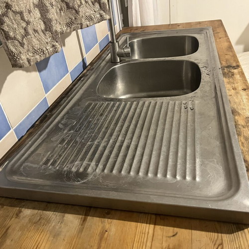 Stainless steel double kitchen sink 1.20x0.50 with faucet and drainage parts