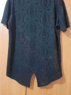 Charman Black T-Shirt like new with red tartan pocket, burnout fabric